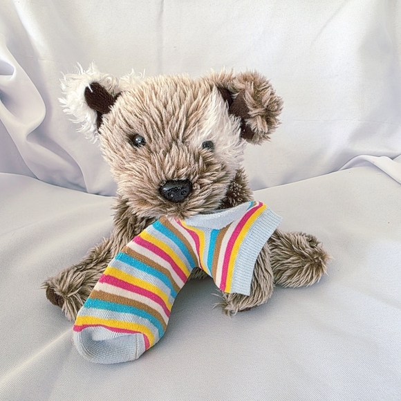 Animal Alley Terrier Dog Plush Stuffed Toy Striped Sock In Mouth 8 Inch 2000 - Picture 1 of 10